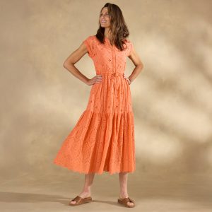 Astoria Eyelet Dress - S, Coral